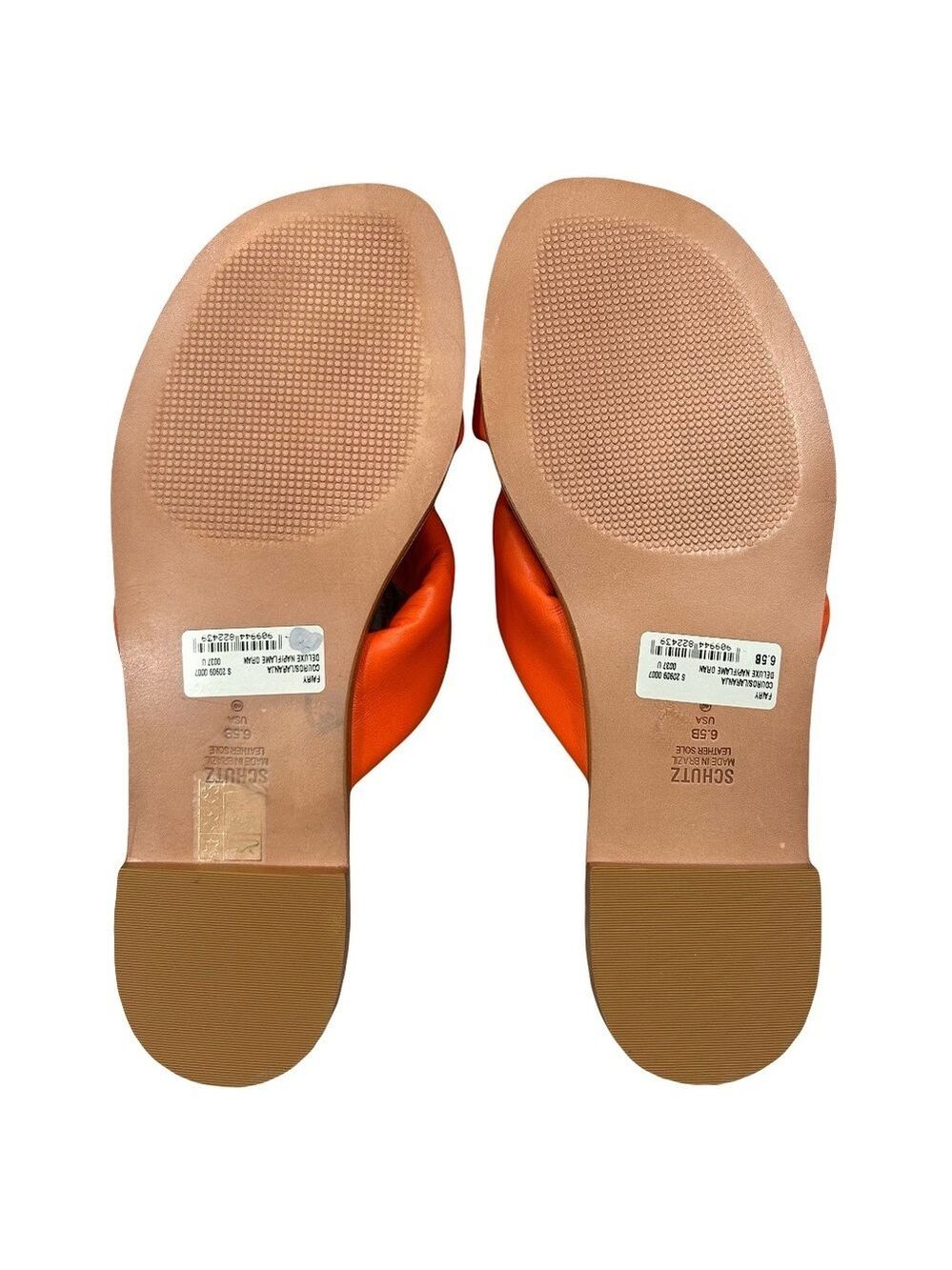 Schutz NWOB Fairy Orange All-Leather Brazil Puffy Slide Flat Sandals Size 6.5 - Picture 6 of 8